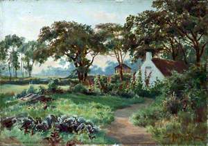 Country Scene with a Thatched Cottage