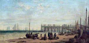 Ferry Scene with Fishing Boats