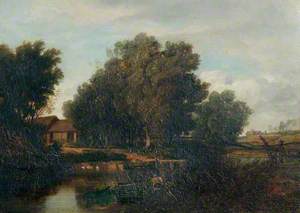 Farm Buildings and a Pond