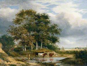 Landscape with Cows in a Pool by a Clump of Trees