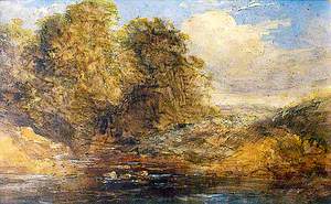 Landscape with a Stream Passing through Trees, a Pond in Foreground