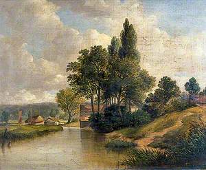 River Scene with a Cottage and Trees