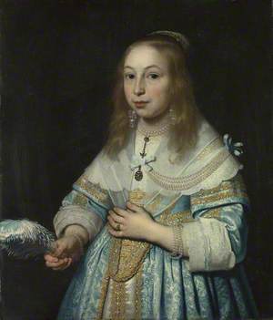 Portrait of a Girl in Pale Blue with an Ostrich Feather Fan