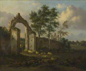 A Landscape with a Woman driving Sheep through a Ruined Archway
