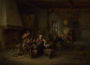 The Interior of an Inn with Nine Peasants and a Hurdy-Gurdy Player