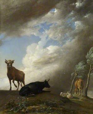 Cattle and Sheep in a Stormy Landscape