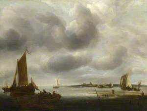A Coast Scene, with a Small Dutch Vessel landing Passengers
