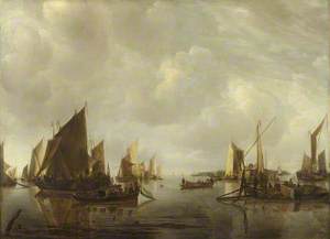 A River Scene with Dutch Vessels Becalmed