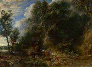 Peasants with Cattle by a Stream in a Woody Landscape ('The Watering Place')