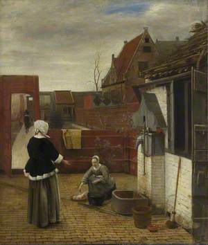 A Woman and her Maid in a Courtyard