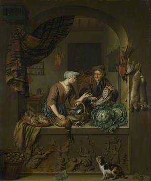 A Woman and a Fish-pedlar in a Kitchen