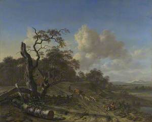 A Landscape with a Dead Tree, and a Peasant driving Oxen and Sheep along a Road