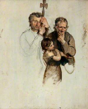 Two Men and a Girl Standing (Study for 'The Covenanters' Baptism')