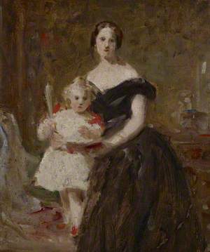 Portrait Study of a Lady and a Child in an Interior