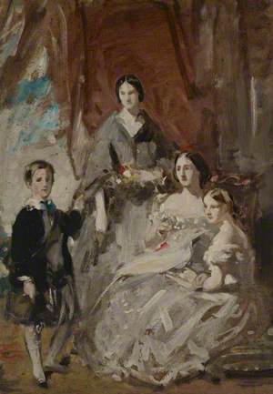 Portrait Study of Three Ladies and a Boy in Highland Dress in an Interior