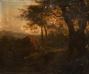 An Italian Landscape with Peasants Driving Cattle at Evening