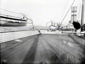 View forward from second class after boat deck to first class boat deck, portside