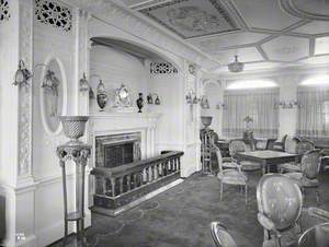 First class ladies room, including fireplace