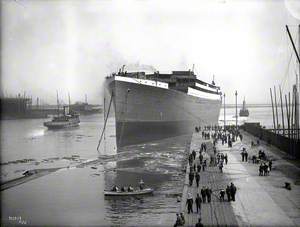 Port bow view afloat immediately after launch