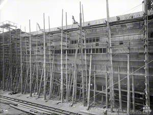 General view, shell plating portside hull forward of midships