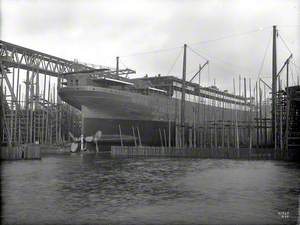 Starboard stern view on slip prior to launch