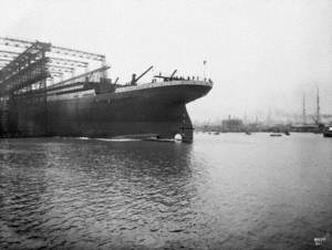 Launch; port stern view entering water