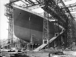 Port bow view on No. 3 slip in preparation for launch