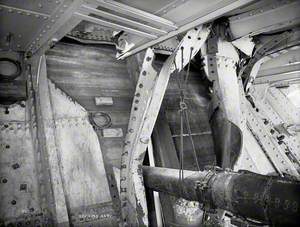 HMS 'Hawke' collision damage – hole between saloon and upper deck from inside looking aft