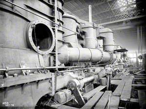 Erection of main engines; pistons, connecting rods etc, in position