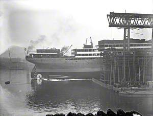 Launch; view of starboard stern entering water