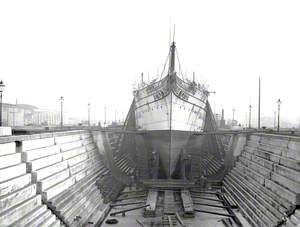 Sequence of views of ship in Alexandra Graving Dock, showing operation to lengthen hull by 54 feet