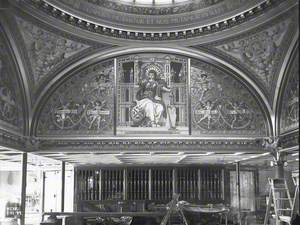 Dome and decorated panels of first class dining saloon during outfitting