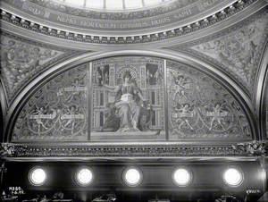 Dome and decorated panels of first class dining saloon during outfitting