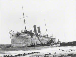 Ashore at Perim, an island in the Red Sea, where damage sustained