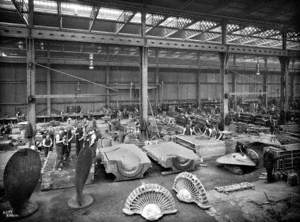 New bronze foundry interior, with cast propellor blades and moulds