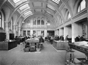 New counting house interior, with clerks