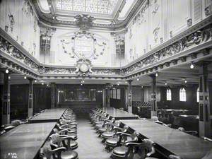 First class dining saloon, with details of dome and decorated panels