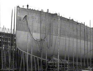 Port bow profile on old No. 8 slip, renumbered 3, North Yard prior to launch
