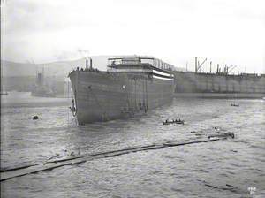 Port bow view afloat immediately after launch