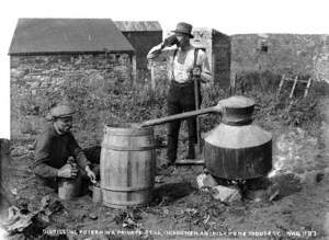 Distilling Poteen in a Private Still, Inishowen, an Irish Home Industry