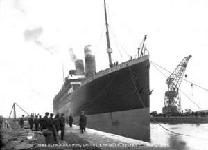 The 'Olympic' Coming Up the Era Dock, Belfast