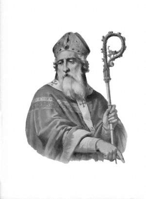 Untitled (photo of a drawing of Saint Patrick with his crook)