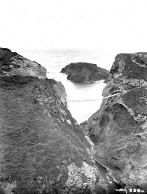 Untitled (a view of Carrick-a-Rede rope bridge, Ballycastle, Co. Antrim taken in August 1907, looking down)