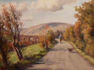 Country Road with a Man and Dog