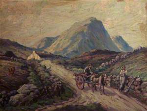 Mountain Landscape with a Donkey Cart and Figures
