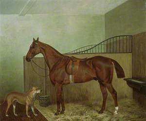 Hunting Horse and a Dog in a Stable Interior
