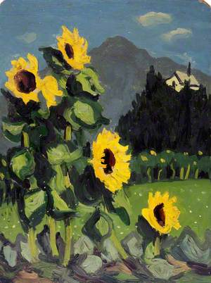 Sunflowers with Mountains Beyond