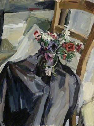 Vase of Flowers and a Cloth on a Chair