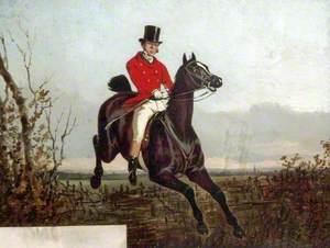 Gentleman on a Black Horse Taking a Fence