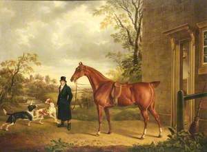 A Chestnut Hunter with a Groom in a Landscape